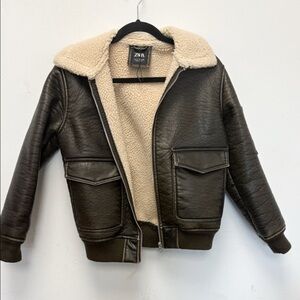 Zara Boys Aviator Bomber Jacket with Cream Fleece